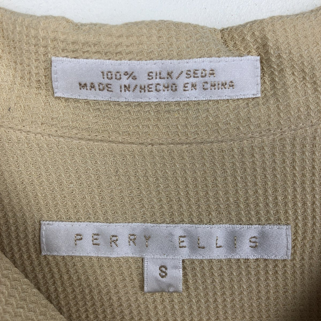 Perry Ellis short-sleeved open-collar silk shirt, boxy fit, men's size S (approx.) silk yellow type Vintage Second Hand
