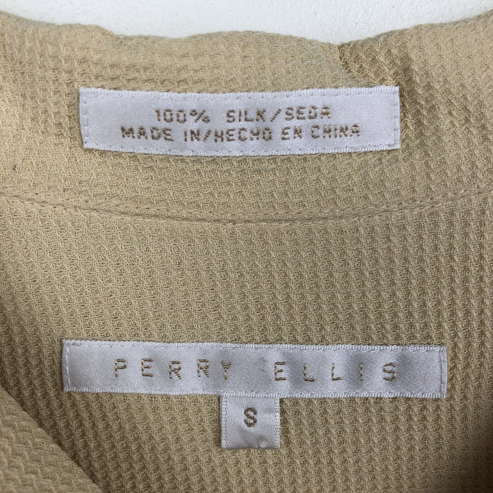 Perry Ellis short-sleeved open-collar silk shirt, boxy fit, men's size S (approx.) silk yellow type Vintage Second Hand