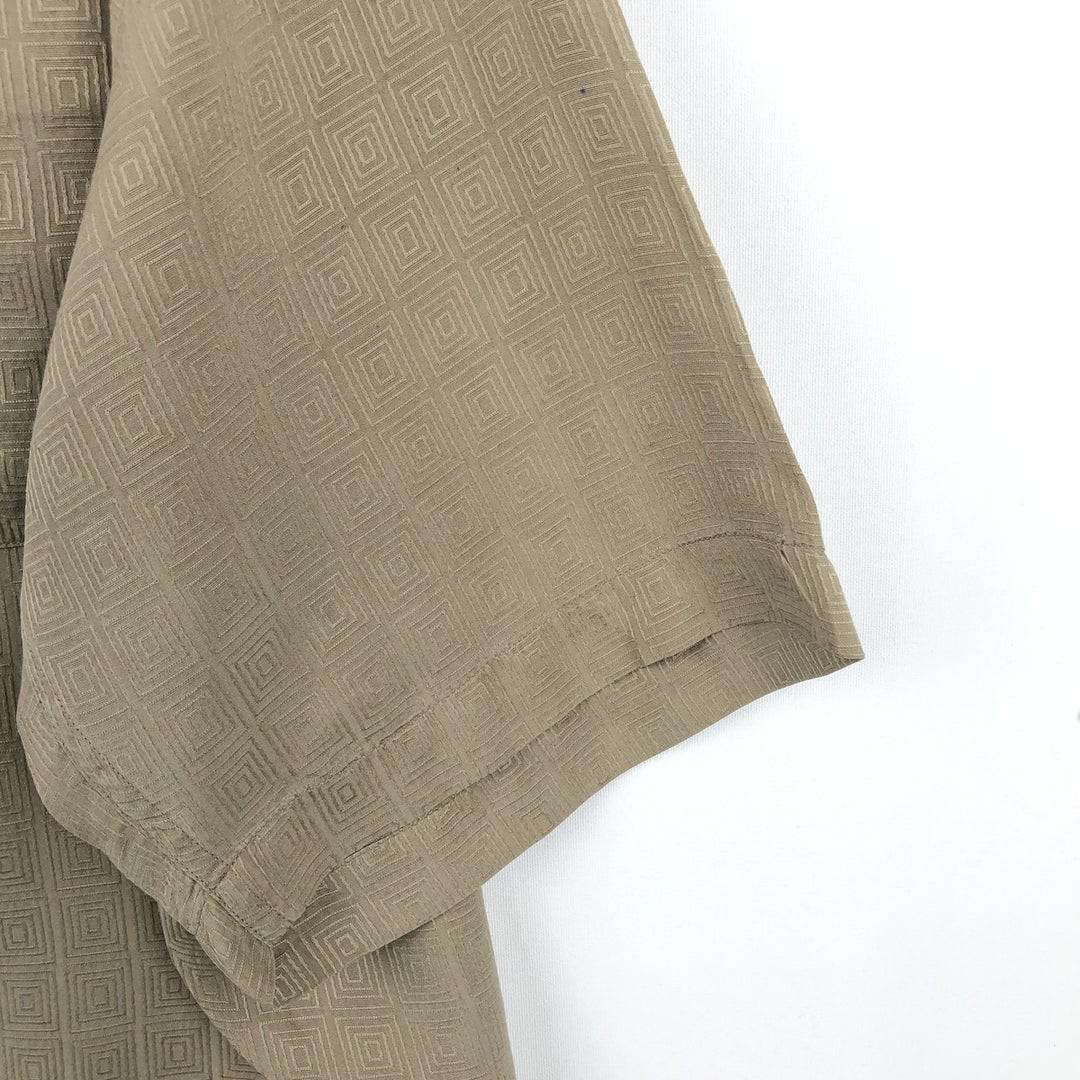 Perry Ellis All-over Print Short Sleeve Open Collar Silk Shirt Box Shirt Men's XL silk beige type brown Vintage Second Hand