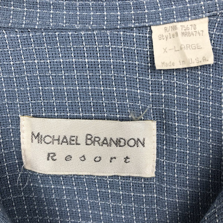 MICHAEL BRANDON Resort Check Pattern Short-Sleeve Open Collar Rayon Shirt, Boxy Shirt, Made in USA, Men's XL Equivalent Rayon Blue type light blue Vintage Second Hand
