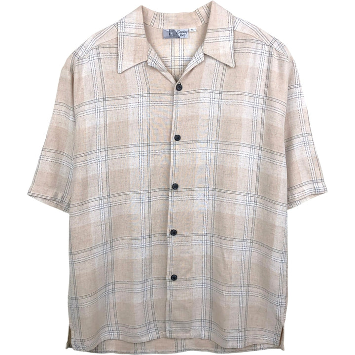 Smokey Joe's Check Pattern Short-Sleeve Open Collar Shirt, Boxy Shirt, Made in USA, Men's XL Equivalent unclear Beige type Vintage Second Hand