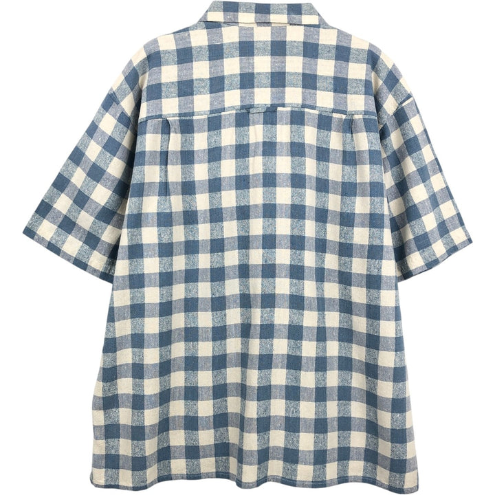 WASHERS NEW YORK Check Pattern Gingham Check Box Shirt Short Sleeve Open Collar Silk Shirt Men's XL Equivalent silk blue type Vintage Second Hand