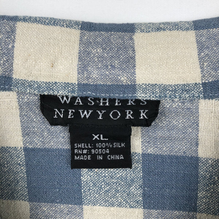 WASHERS NEW YORK Check Pattern Gingham Check Box Shirt Short Sleeve Open Collar Silk Shirt Men's XL Equivalent silk blue type Vintage Second Hand