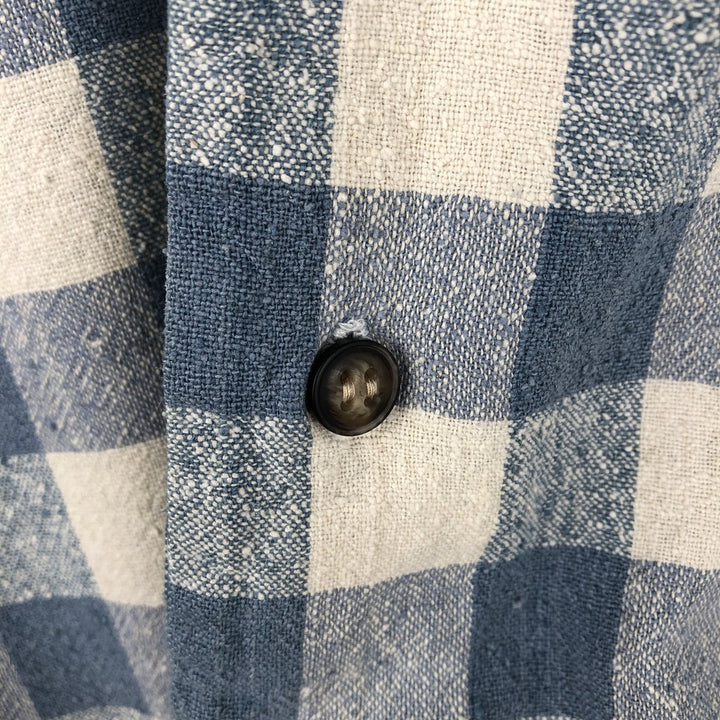 WASHERS NEW YORK Check Pattern Gingham Check Box Shirt Short Sleeve Open Collar Silk Shirt Men's XL Equivalent silk blue type Vintage Second Hand