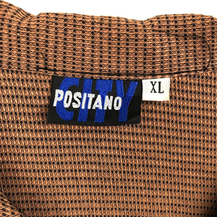 POSITANO CITY All-over print short-sleeved open-collar acetate x rayon shirt, boxy fit, made in USA, men's size XL. Rayon chocolate Vintage Second Hand