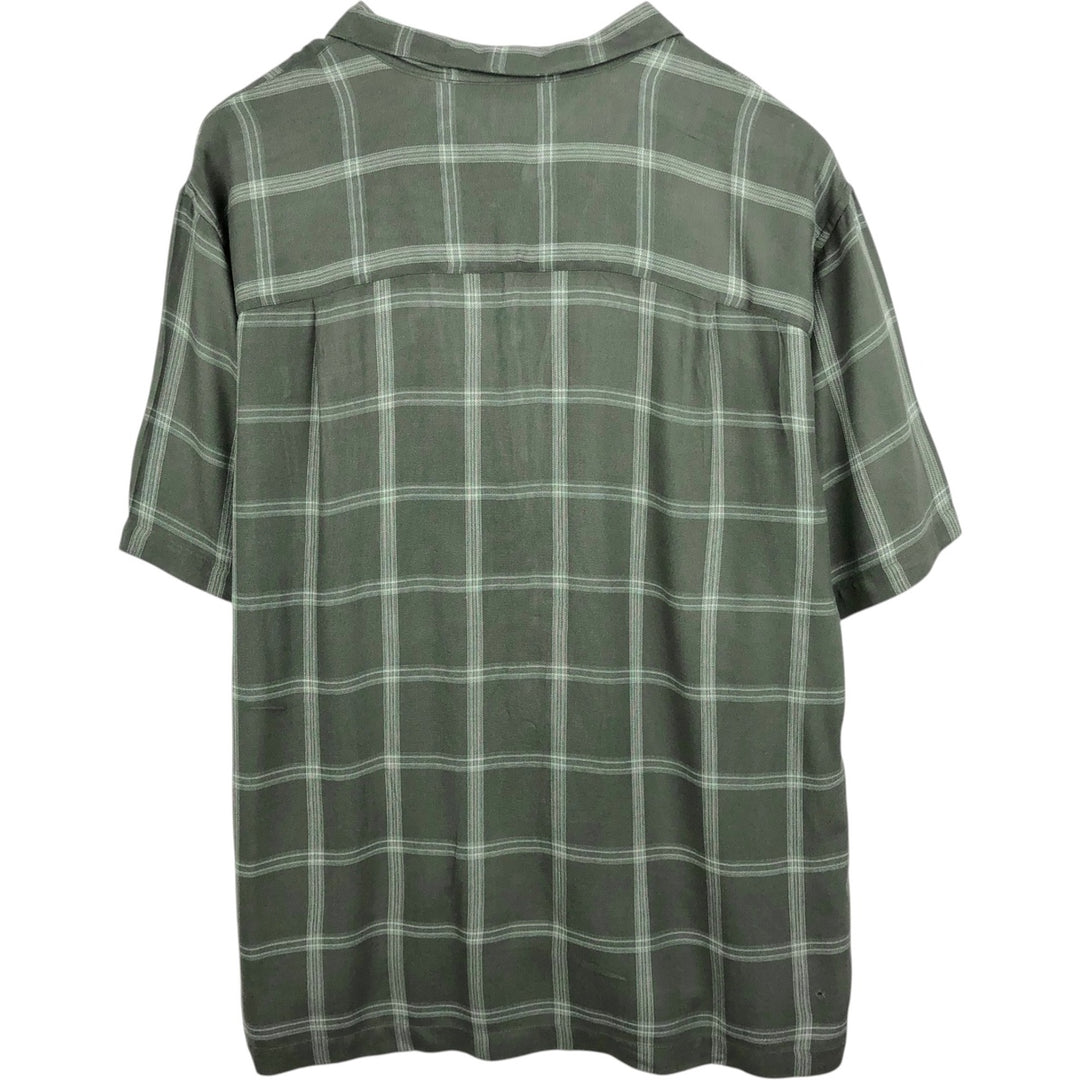 Arrow Check Pattern Short-Sleeve Open Collar Shirt, Boxy Shirt, Men's Size L (approx.) Bamboo Khaki type Vintage Second Hand