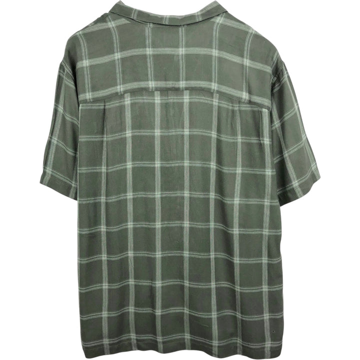 Arrow Check Pattern Short-Sleeve Open Collar Shirt, Boxy Shirt, Men's Size L (approx.) Bamboo Khaki type Vintage Second Hand