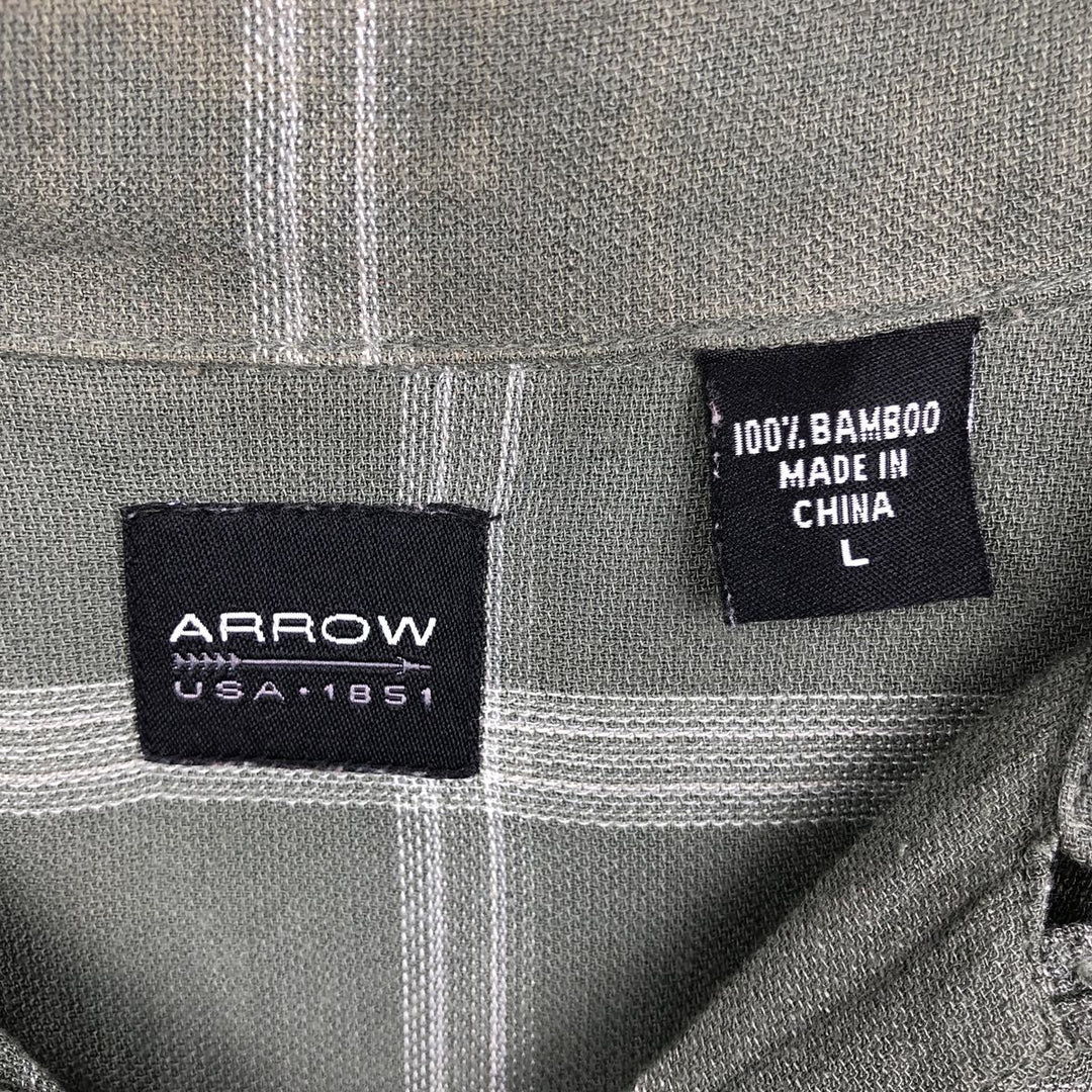 Arrow Check Pattern Short-Sleeve Open Collar Shirt, Boxy Shirt, Men's Size L (approx.) Bamboo Khaki type Vintage Second Hand