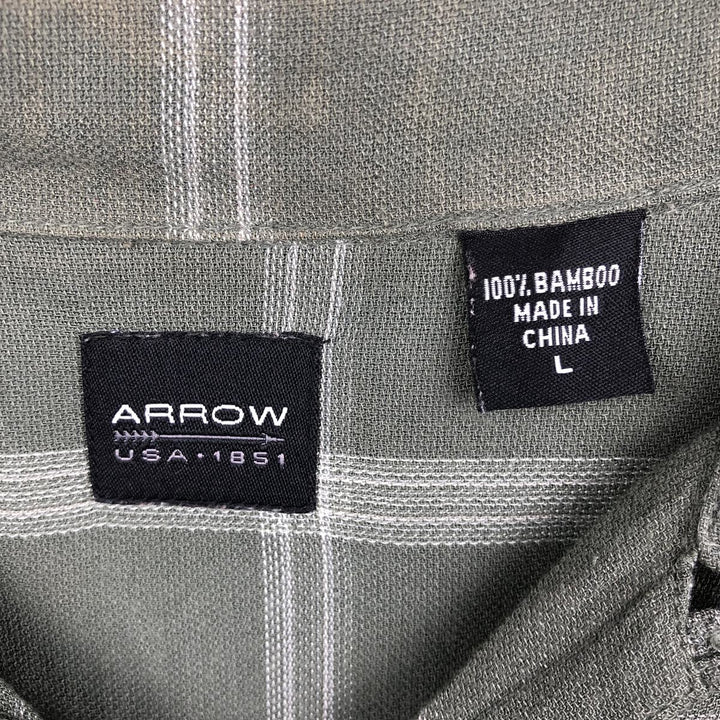 Arrow Check Pattern Short-Sleeve Open Collar Shirt, Boxy Shirt, Men's Size L (approx.) Bamboo Khaki type Vintage Second Hand