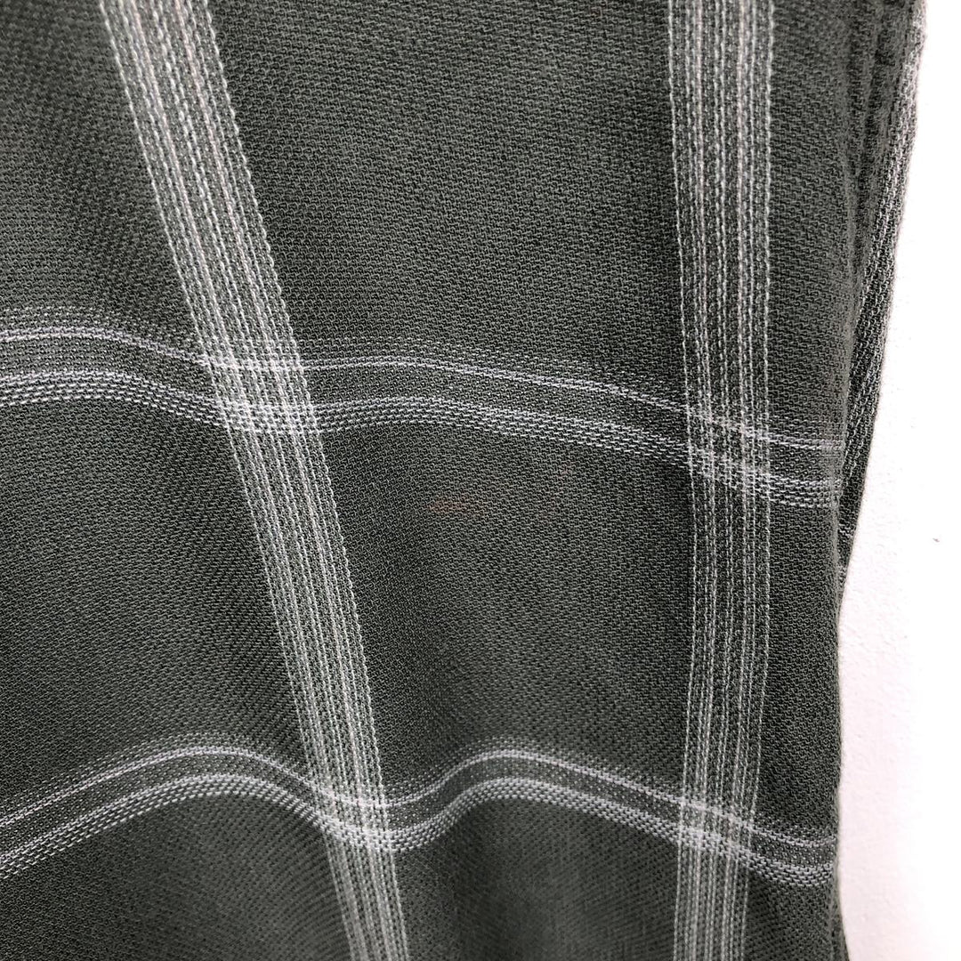 Arrow Check Pattern Short-Sleeve Open Collar Shirt, Boxy Shirt, Men's Size L (approx.) Bamboo Khaki type Vintage Second Hand