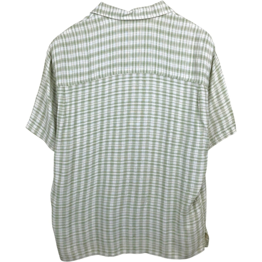 DIRECTION MEN Open Collar Short Sleeve Check Shirt Box Shirt Made in USA Men's Size L Rayon green type yellow green Vintage Second Hand