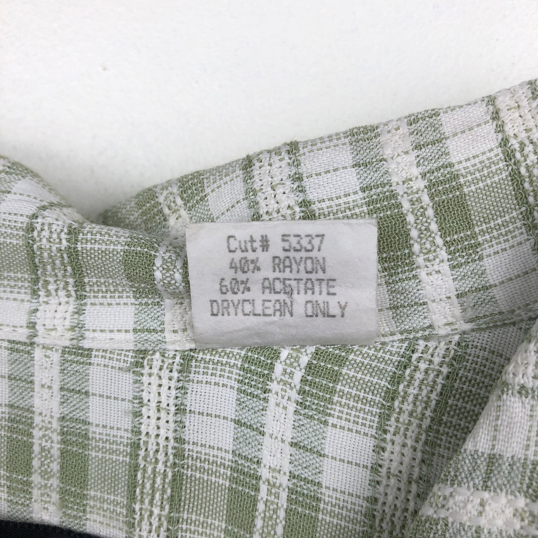 DIRECTION MEN Open Collar Short Sleeve Check Shirt Box Shirt Made in USA Men's Size L Rayon green type yellow green Vintage Second Hand
