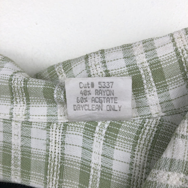 DIRECTION MEN Open Collar Short Sleeve Check Shirt Box Shirt Made in USA Men's Size L Rayon green type yellow green Vintage Second Hand