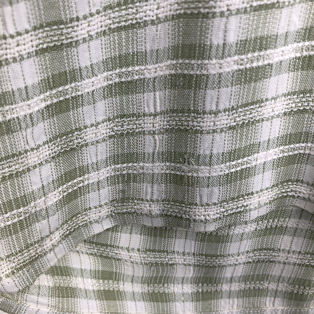 DIRECTION MEN Open Collar Short Sleeve Check Shirt Box Shirt Made in USA Men's Size L Rayon green type yellow green Vintage Second Hand