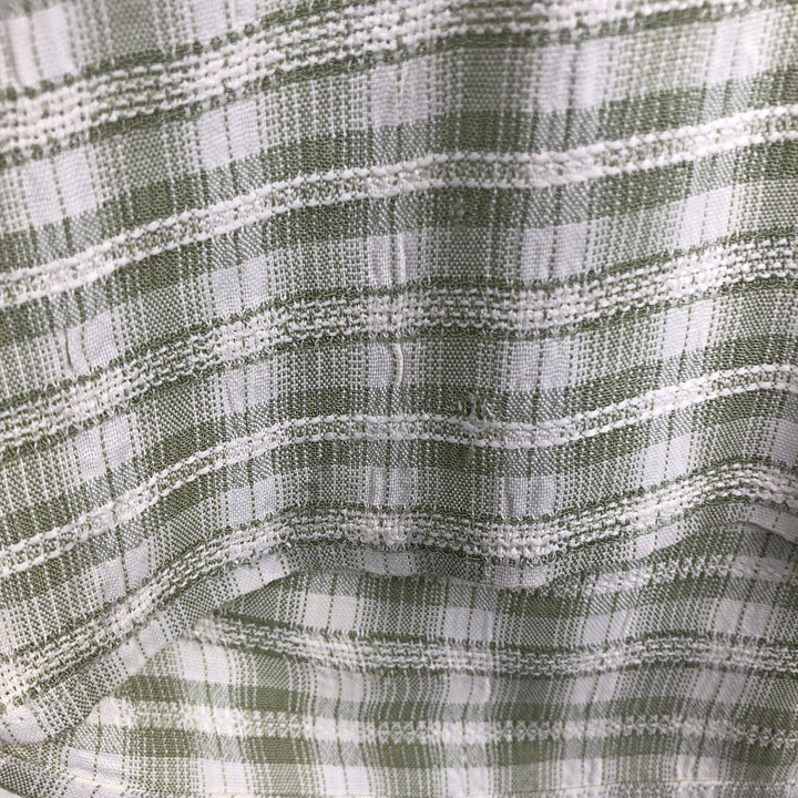 DIRECTION MEN Open Collar Short Sleeve Check Shirt Box Shirt Made in USA Men's Size L Rayon green type yellow green Vintage Second Hand