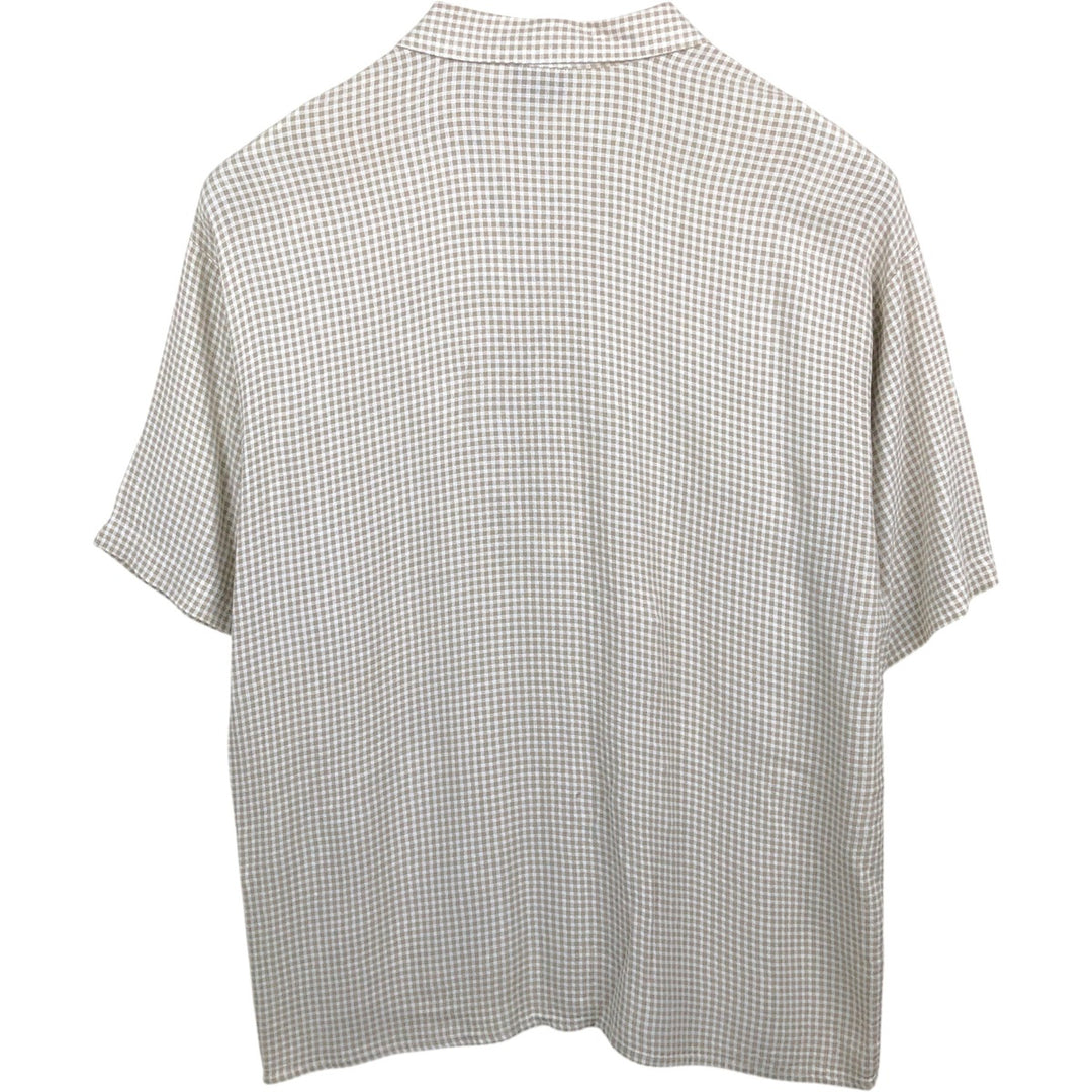 Consensus Check Pattern Short-Sleeve Rayon x Acetate Box Shirt, Made in USA, Men's Size L acetate Beige type Vintage Second Hand