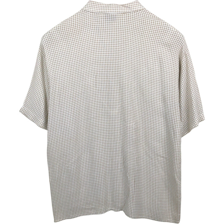 Consensus Check Pattern Short-Sleeve Rayon x Acetate Box Shirt, Made in USA, Men's Size L acetate Beige type Vintage Second Hand