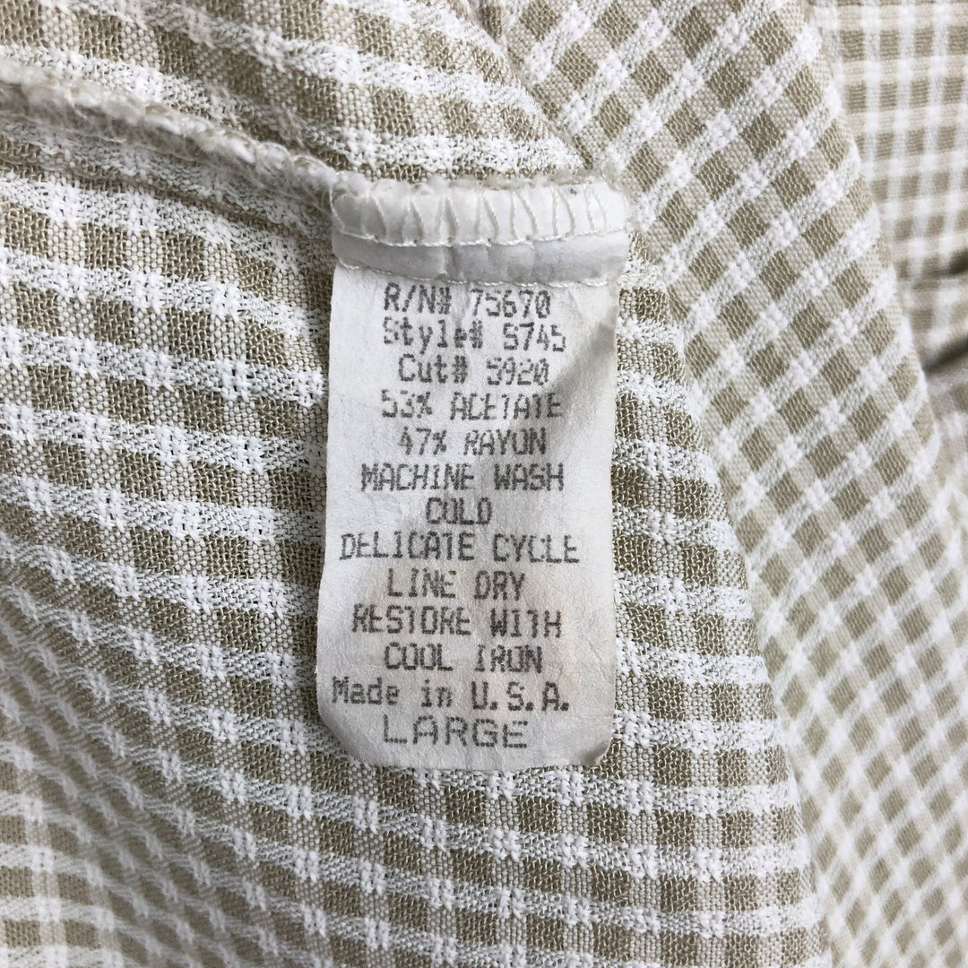 Consensus Check Pattern Short-Sleeve Rayon x Acetate Box Shirt, Made in USA, Men's Size L acetate Beige type Vintage Second Hand