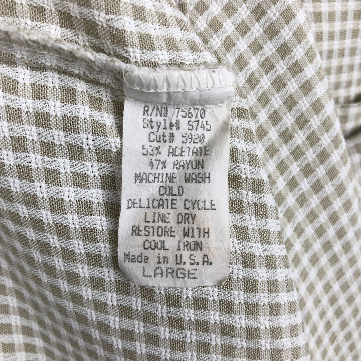 Consensus Check Pattern Short-Sleeve Rayon x Acetate Box Shirt, Made in USA, Men's Size L acetate Beige type Vintage Second Hand