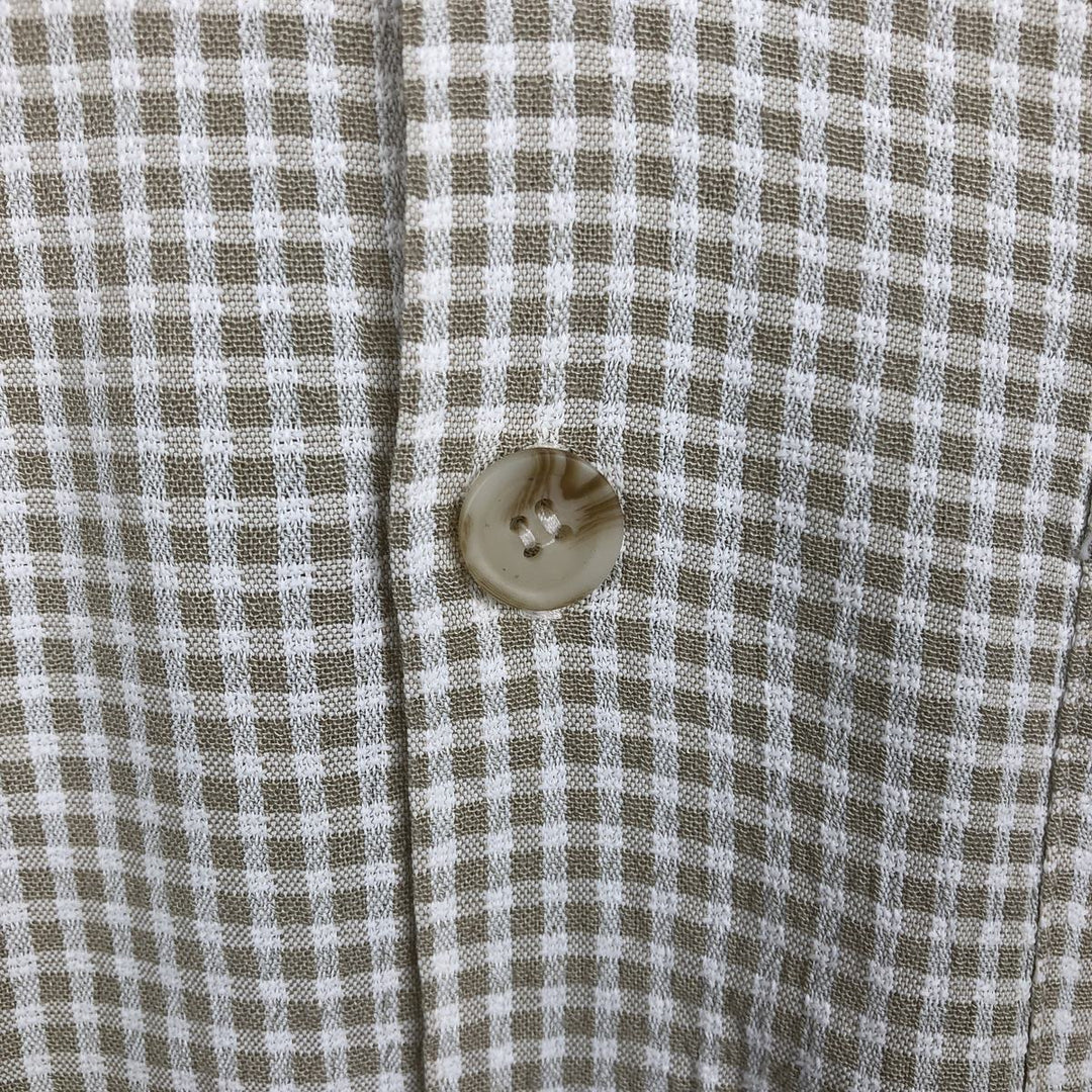 Consensus Check Pattern Short-Sleeve Rayon x Acetate Box Shirt, Made in USA, Men's Size L acetate Beige type Vintage Second Hand