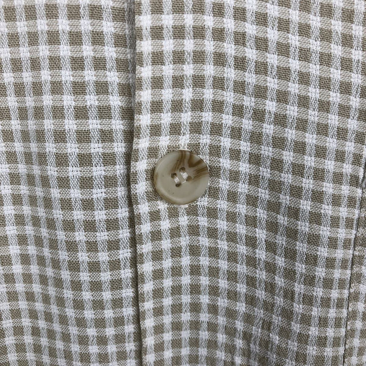 Consensus Check Pattern Short-Sleeve Rayon x Acetate Box Shirt, Made in USA, Men's Size L acetate Beige type Vintage Second Hand