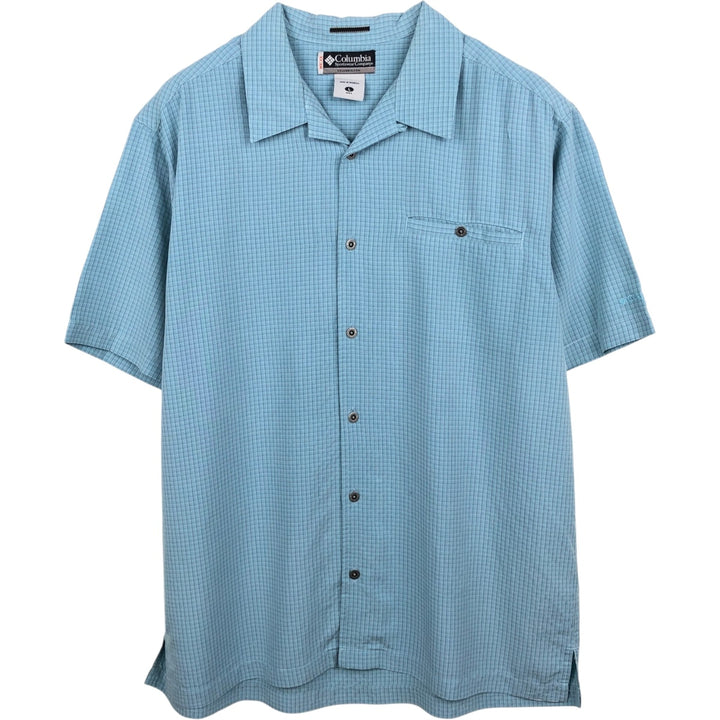 2000'S Columbia XCO Open Collar Short Sleeve Check Shirt, Boxy Shirt, Men's Size L (approx.) Modal Blue type light blue Vintage Second Hand