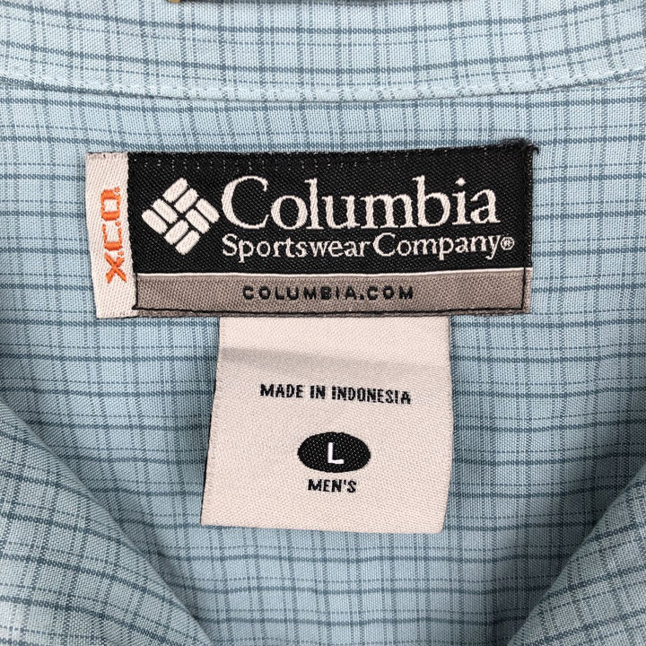 2000'S Columbia XCO Open Collar Short Sleeve Check Shirt, Boxy Shirt, Men's Size L (approx.) Modal Blue type light blue Vintage Second Hand