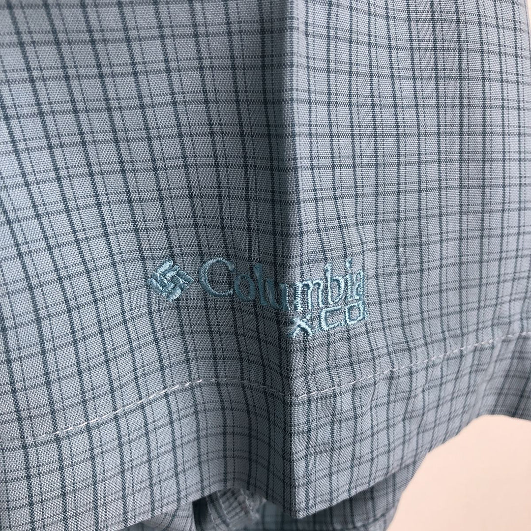 2000'S Columbia XCO Open Collar Short Sleeve Check Shirt, Boxy Shirt, Men's Size L (approx.) Modal Blue type light blue Vintage Second Hand