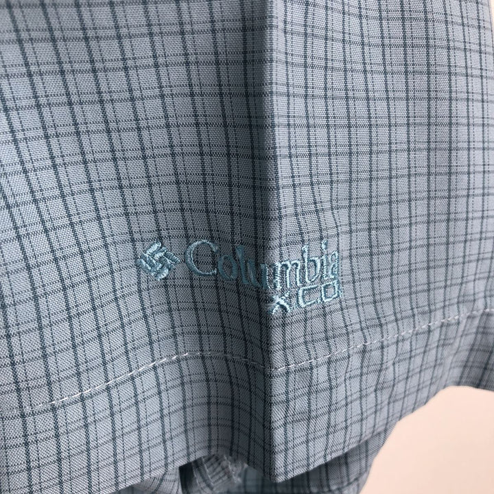2000'S Columbia XCO Open Collar Short Sleeve Check Shirt, Boxy Shirt, Men's Size L (approx.) Modal Blue type light blue Vintage Second Hand