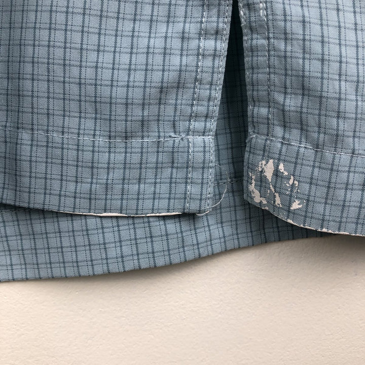 2000'S Columbia XCO Open Collar Short Sleeve Check Shirt, Boxy Shirt, Men's Size L (approx.) Modal Blue type light blue Vintage Second Hand
