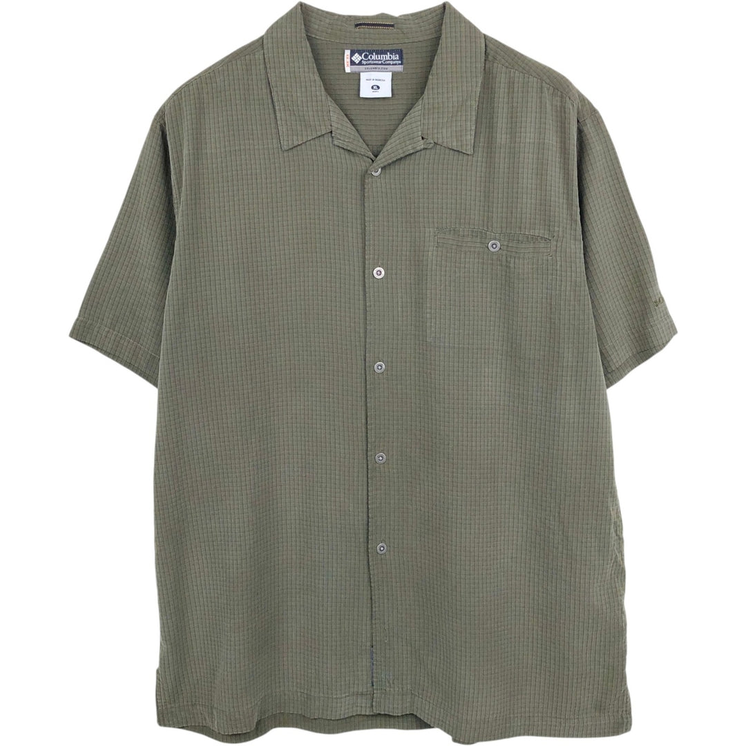 2000'S Columbia XCO Check Pattern Short-Sleeve Open Collar Box Shirt, Men's Size XL (approx.) Modal Khaki type Vintage Second Hand