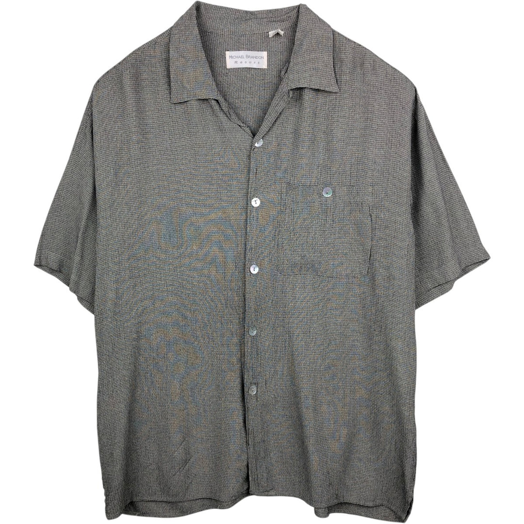 MICHAEL BRANDON Resort All-over print short-sleeved open-collar shirt, boxy shirt, men's size XL equivalent. unclear black type Vintage Second Hand