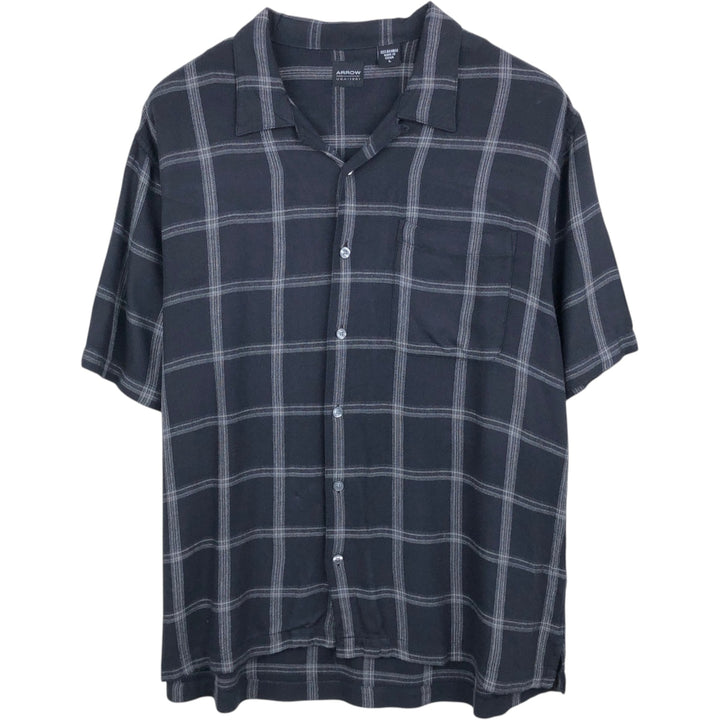 Arrow Check Pattern Short-Sleeve Open Collar Shirt, Boxy Shirt, Men's Size L (approx.) Bamboo black type Vintage Second Hand