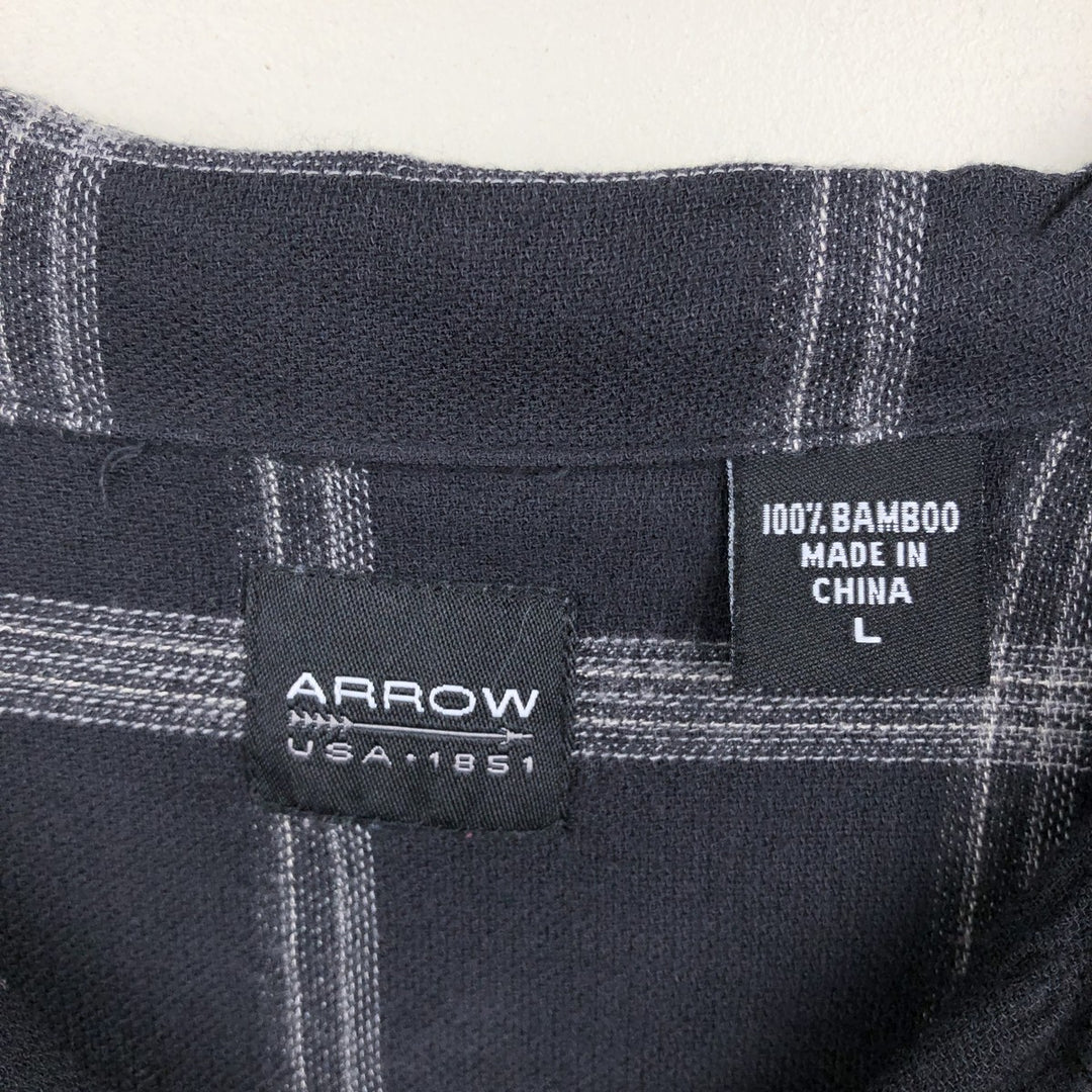 Arrow Check Pattern Short-Sleeve Open Collar Shirt, Boxy Shirt, Men's Size L (approx.) Bamboo black type Vintage Second Hand