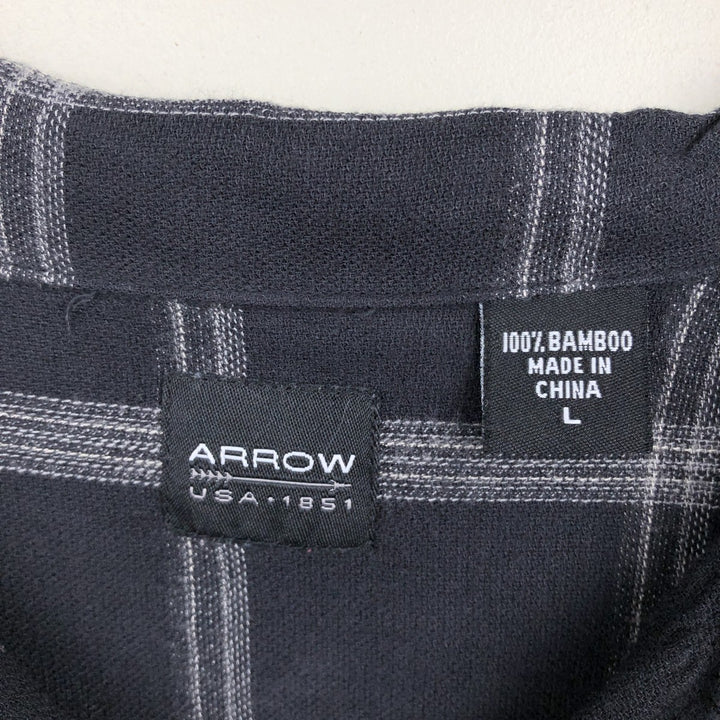 Arrow Check Pattern Short-Sleeve Open Collar Shirt, Boxy Shirt, Men's Size L (approx.) Bamboo black type Vintage Second Hand