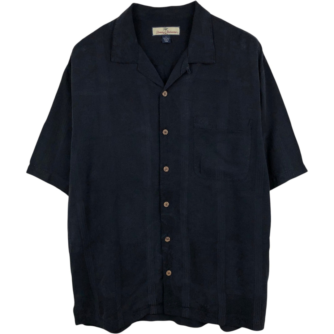 Tommy Bahama RELAX all-over pineapple pattern short-sleeved open-collar silk shirt, boxy fit, men's size L. silk black type Vintage Second Hand