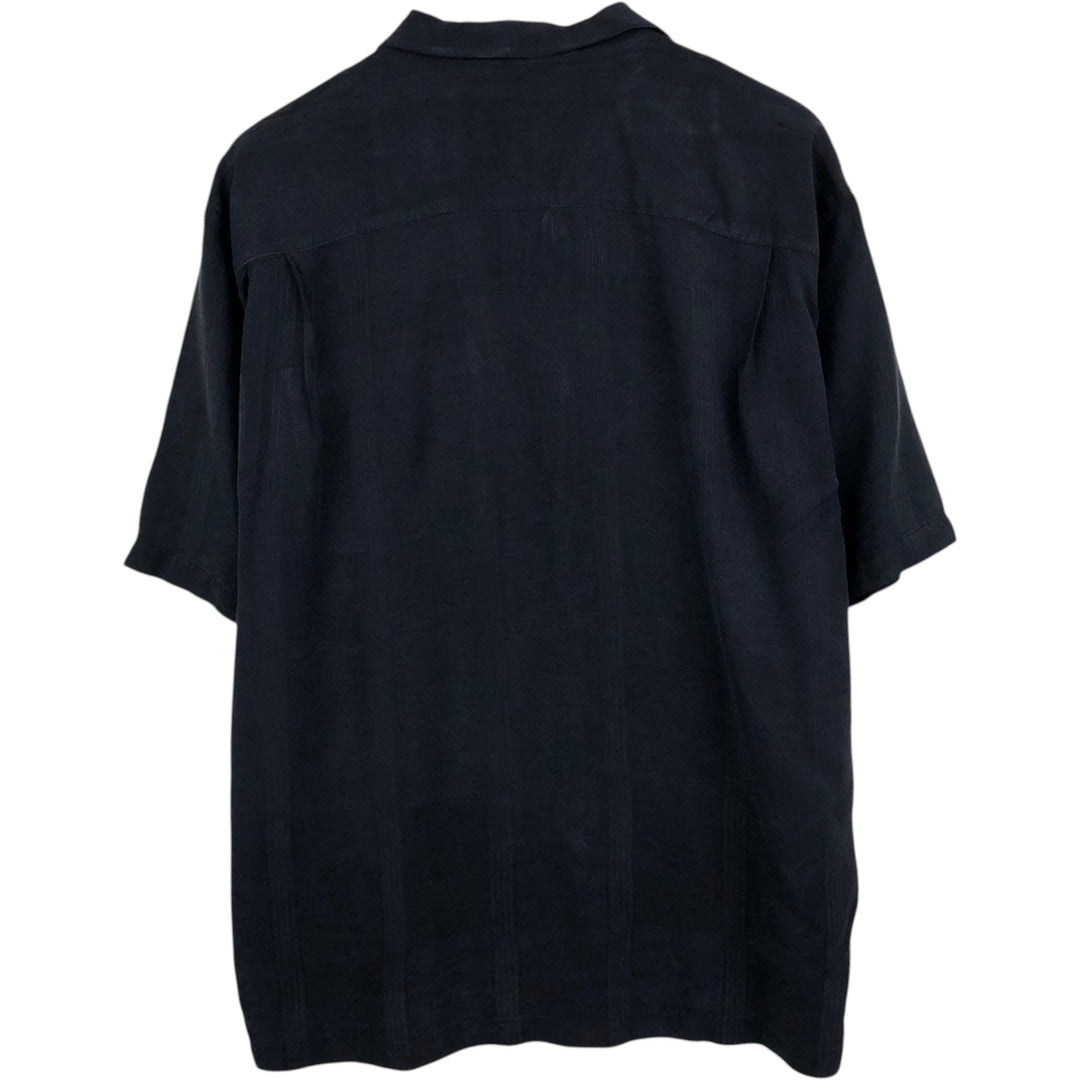 Tommy Bahama RELAX all-over pineapple pattern short-sleeved open-collar silk shirt, boxy fit, men's size L. silk black type Vintage Second Hand