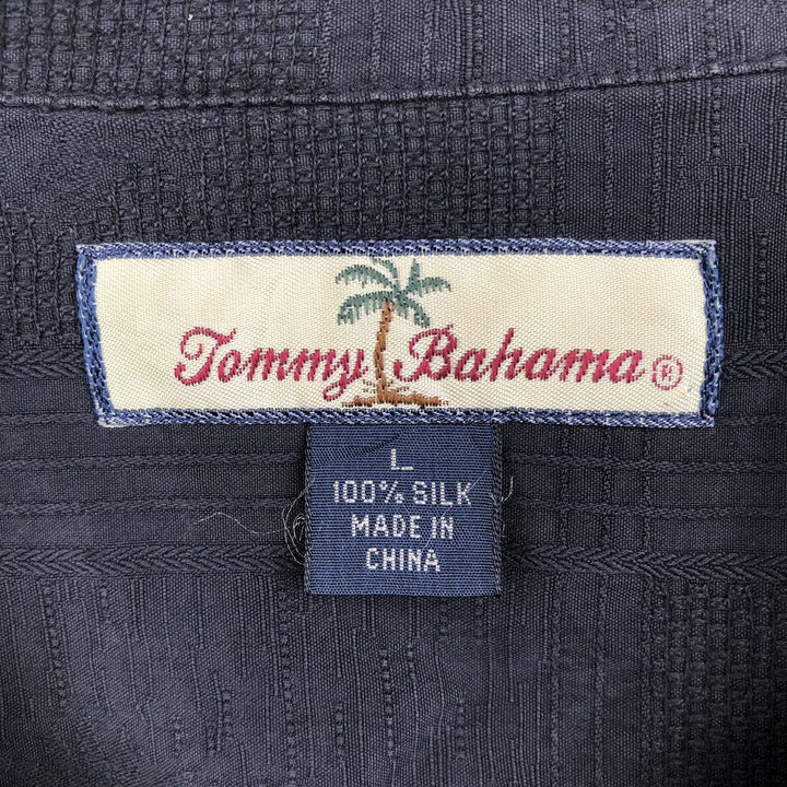 Tommy Bahama RELAX all-over pineapple pattern short-sleeved open-collar silk shirt, boxy fit, men's size L. silk black type Vintage Second Hand