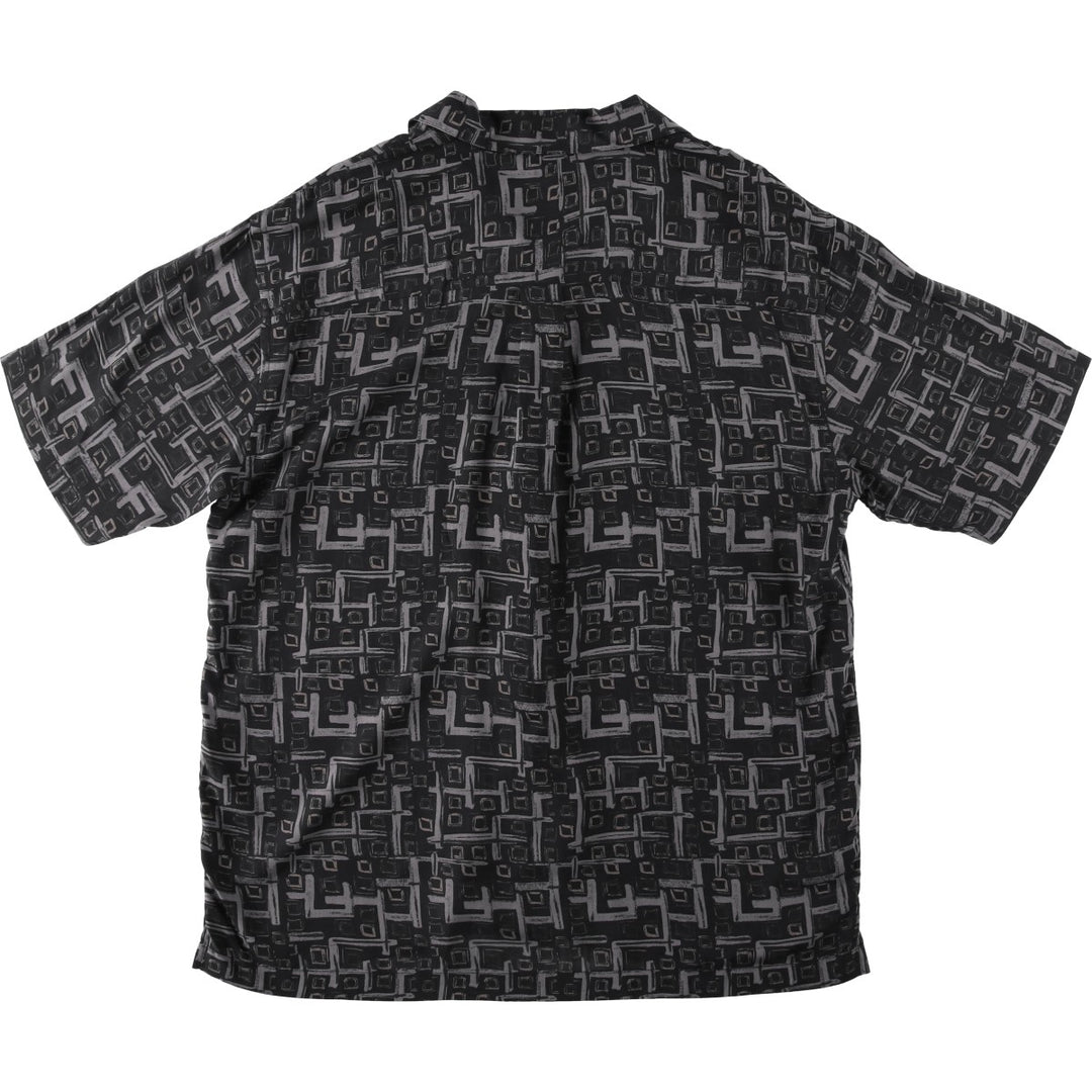 Perry Ellis all-over print short-sleeved open-collar silk shirt, boxy fit, men's size L (approx.) silk black type Vintage Second Hand