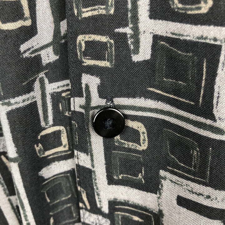 Perry Ellis all-over print short-sleeved open-collar silk shirt, boxy fit, men's size L (approx.) silk black type Vintage Second Hand