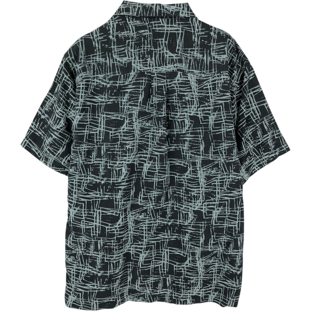 Perry Ellis All-over Print Short Sleeve Open Collar Silk Shirt Box Shirt Men's M Size silk black type Vintage Second Hand