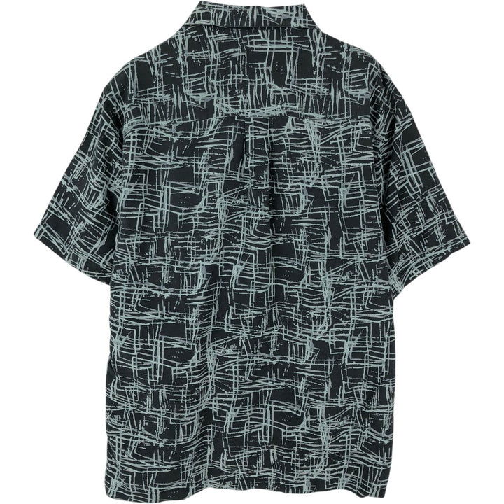 Perry Ellis All-over Print Short Sleeve Open Collar Silk Shirt Box Shirt Men's M Size silk black type Vintage Second Hand