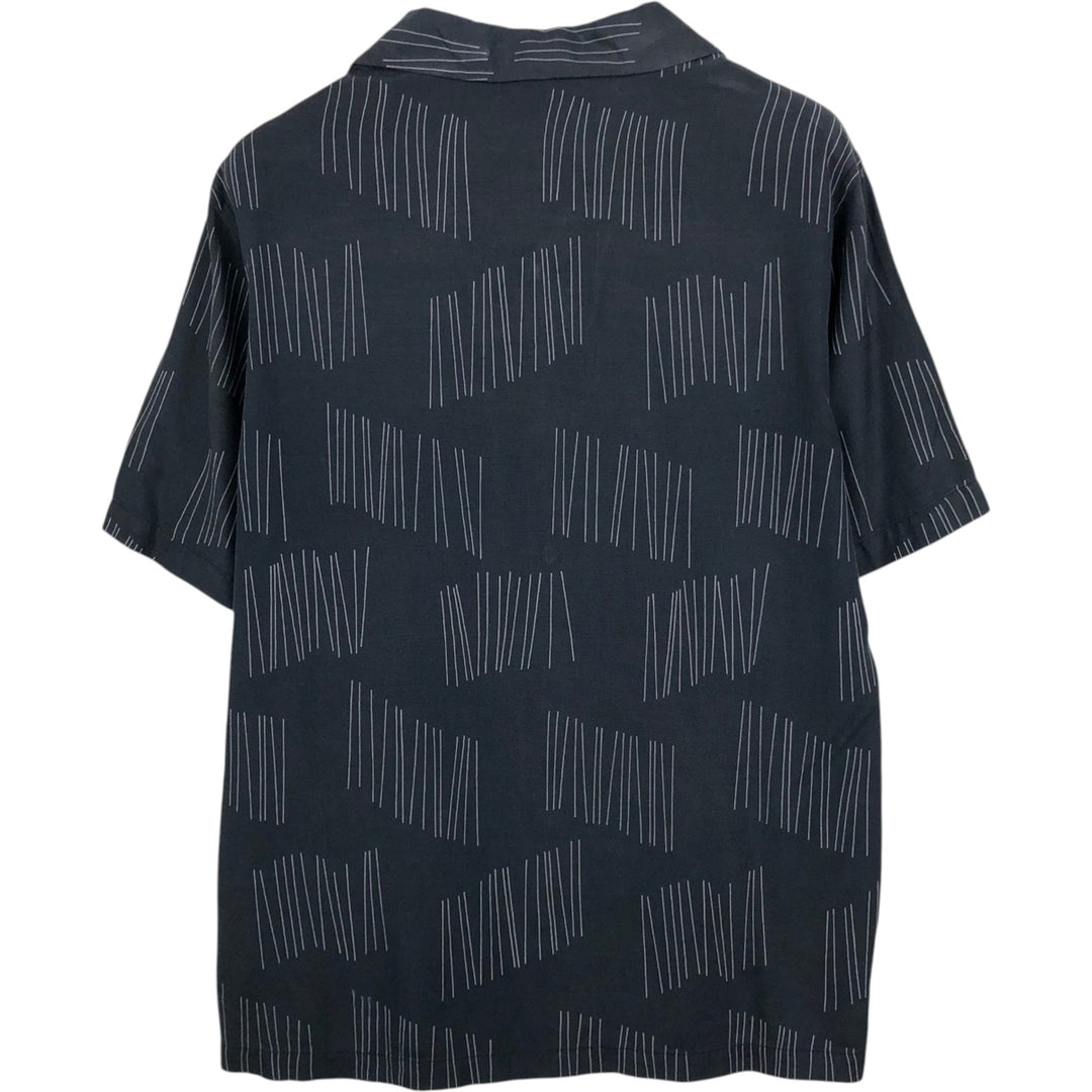 Perry Ellis All-over Print Short Sleeve Open Collar Silk Shirt Box Shirt Men's M Size silk black type Vintage Second Hand