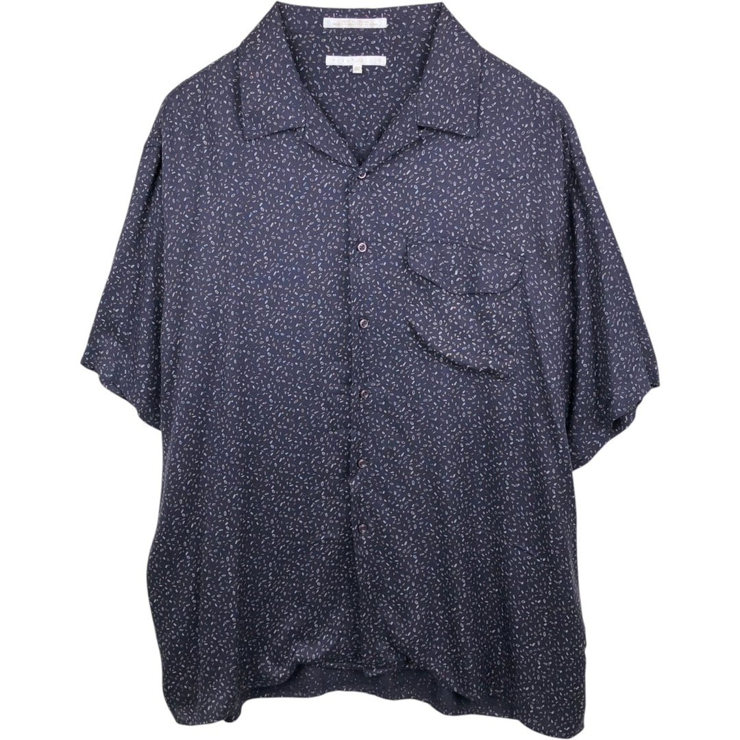 Perry Ellis All-over Print Short Sleeve Open Collar Silk Shirt Box Shirt Men's XL silk black type Vintage Second Hand
