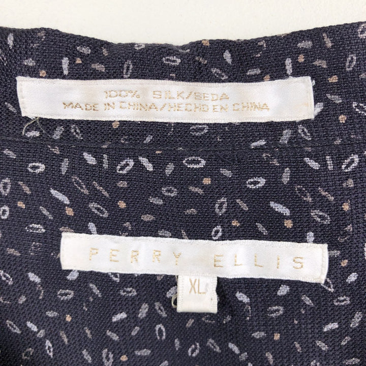Perry Ellis All-over Print Short Sleeve Open Collar Silk Shirt Box Shirt Men's XL silk black type Vintage Second Hand