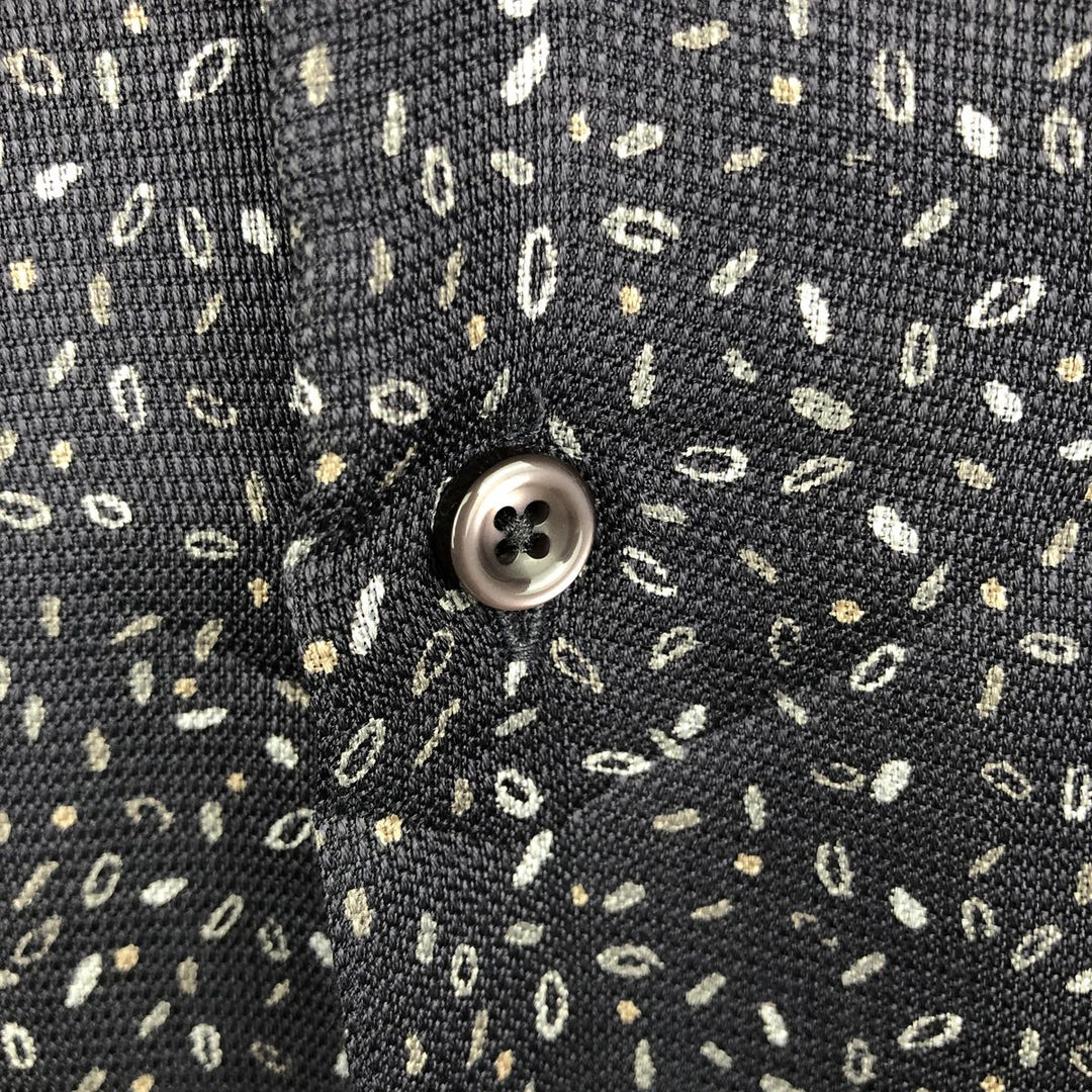 Perry Ellis All-over Print Short Sleeve Open Collar Silk Shirt Box Shirt Men's XL silk black type Vintage Second Hand