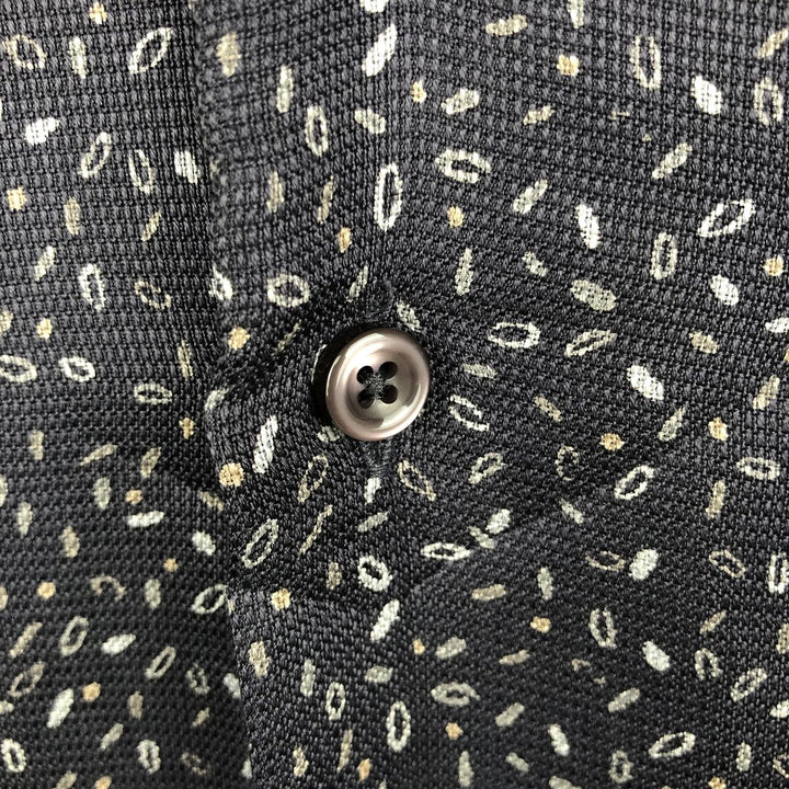 Perry Ellis All-over Print Short Sleeve Open Collar Silk Shirt Box Shirt Men's XL silk black type Vintage Second Hand
