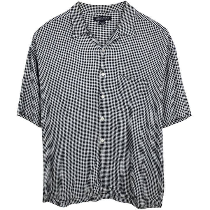 STRUCTURE Check Pattern Short-Sleeve Open Collar Rayon Shirt, Boxy Shirt, Men's Size L (approx.) acetate black type Vintage Second Hand