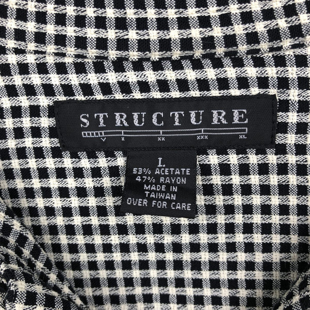 STRUCTURE Check Pattern Short-Sleeve Open Collar Rayon Shirt, Boxy Shirt, Men's Size L (approx.) acetate black type Vintage Second Hand