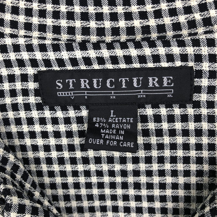 STRUCTURE Check Pattern Short-Sleeve Open Collar Rayon Shirt, Boxy Shirt, Men's Size L (approx.) acetate black type Vintage Second Hand